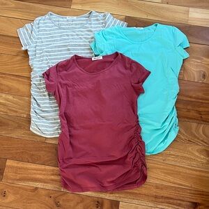 Bearsland Maternity Striped and Solid Tops - Blue, Maroon, Gray